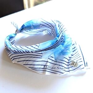 Hanae Mori Cotton Scarf Twilly 19" White & Ocean Blue Floral NEW 💙